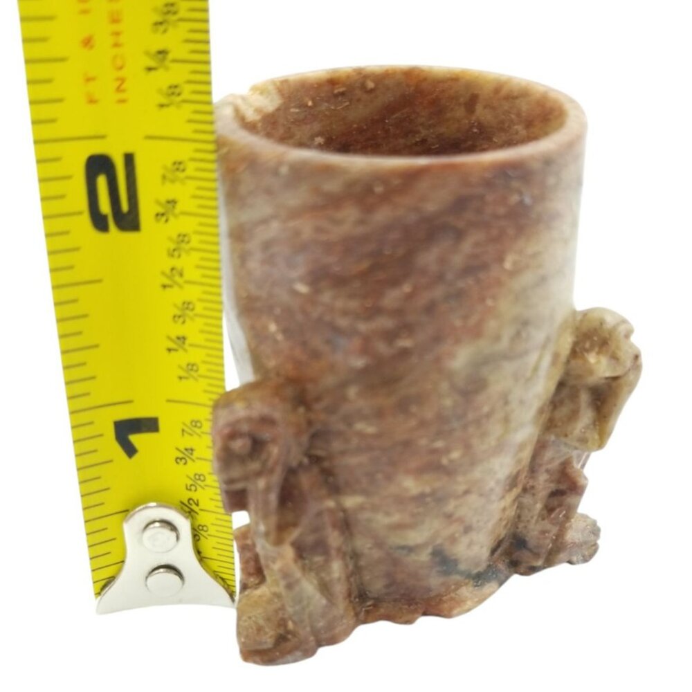 Vintage Hand-Carved Stone Cup With 3 Wise Monkeys See Hear Speak No Evil - Picture 6 of 11